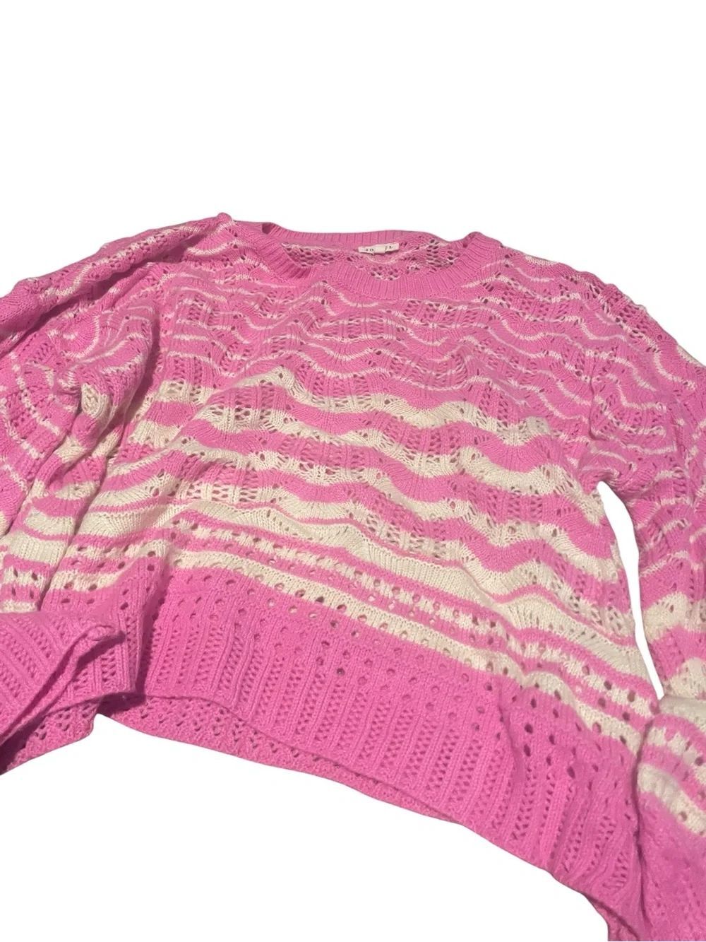 Jodifl Women’s Pink and Cream Open-Knit Striped Sweater size XL
